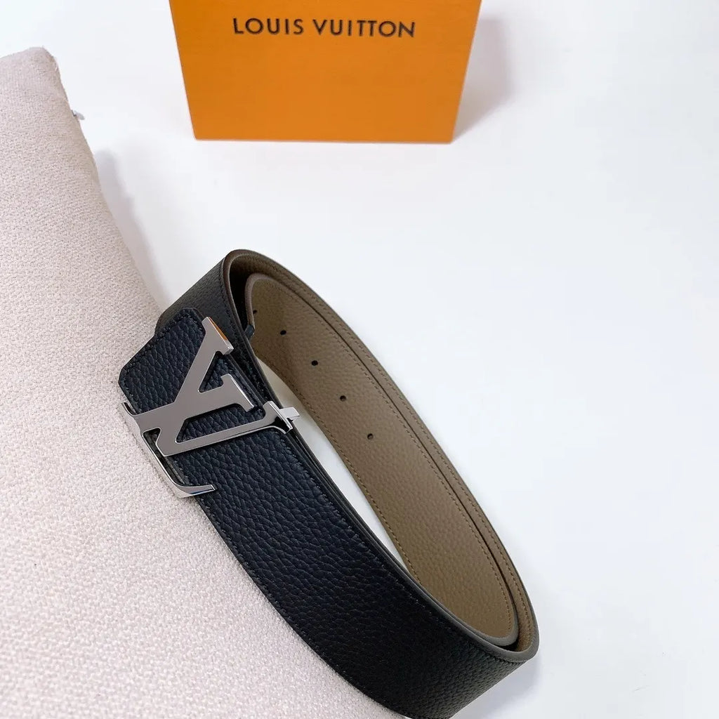 Louis Vuitton Black Leather Belt silver - Hình 4