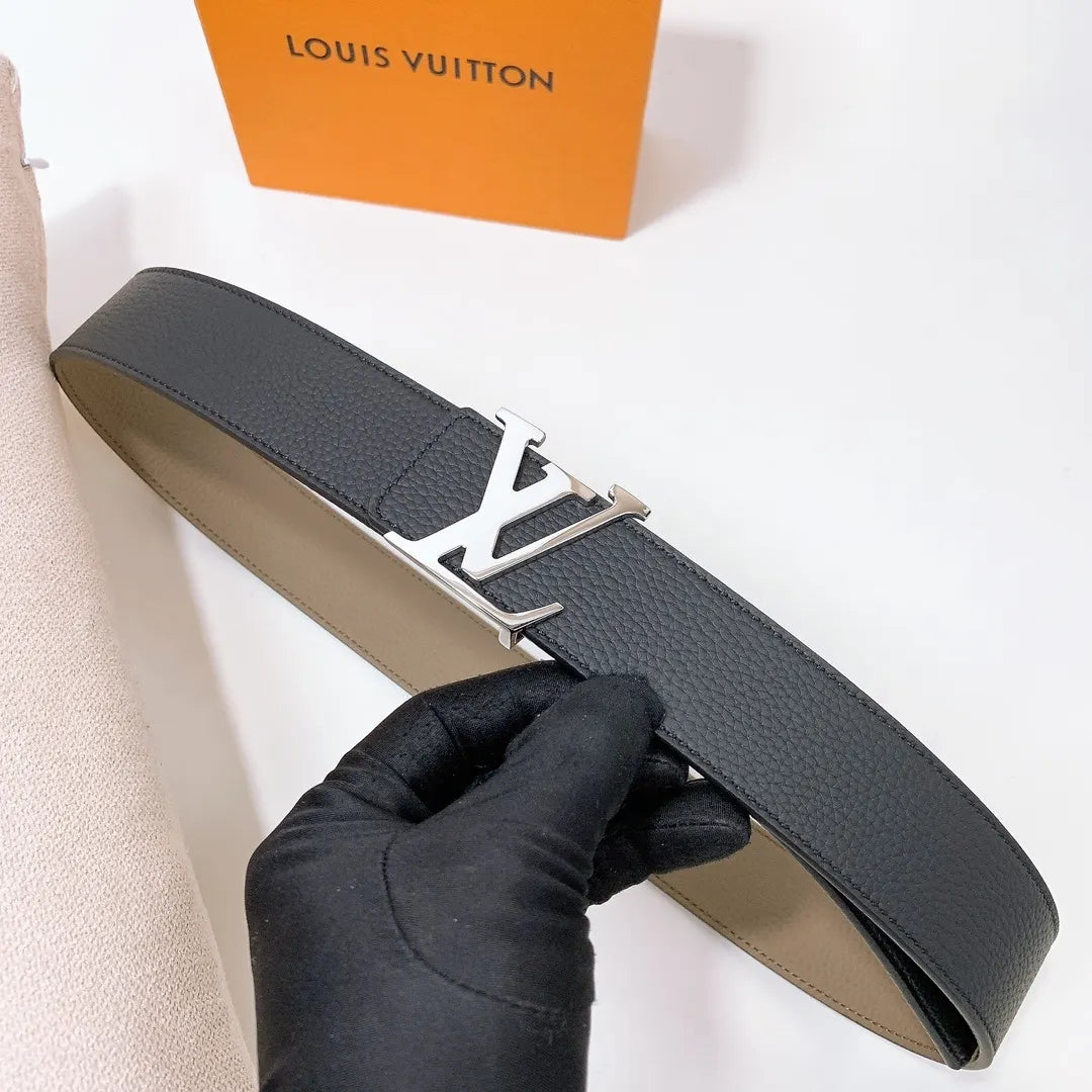 Louis Vuitton Black Leather Belt silver - Hình 5