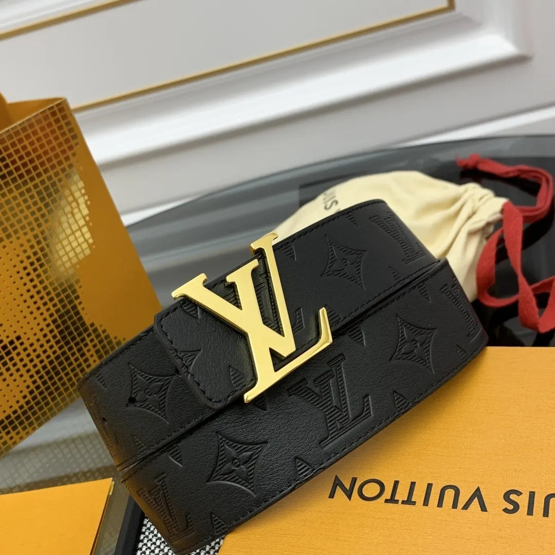 LV Black Embossed Leather Belt - Hình 2