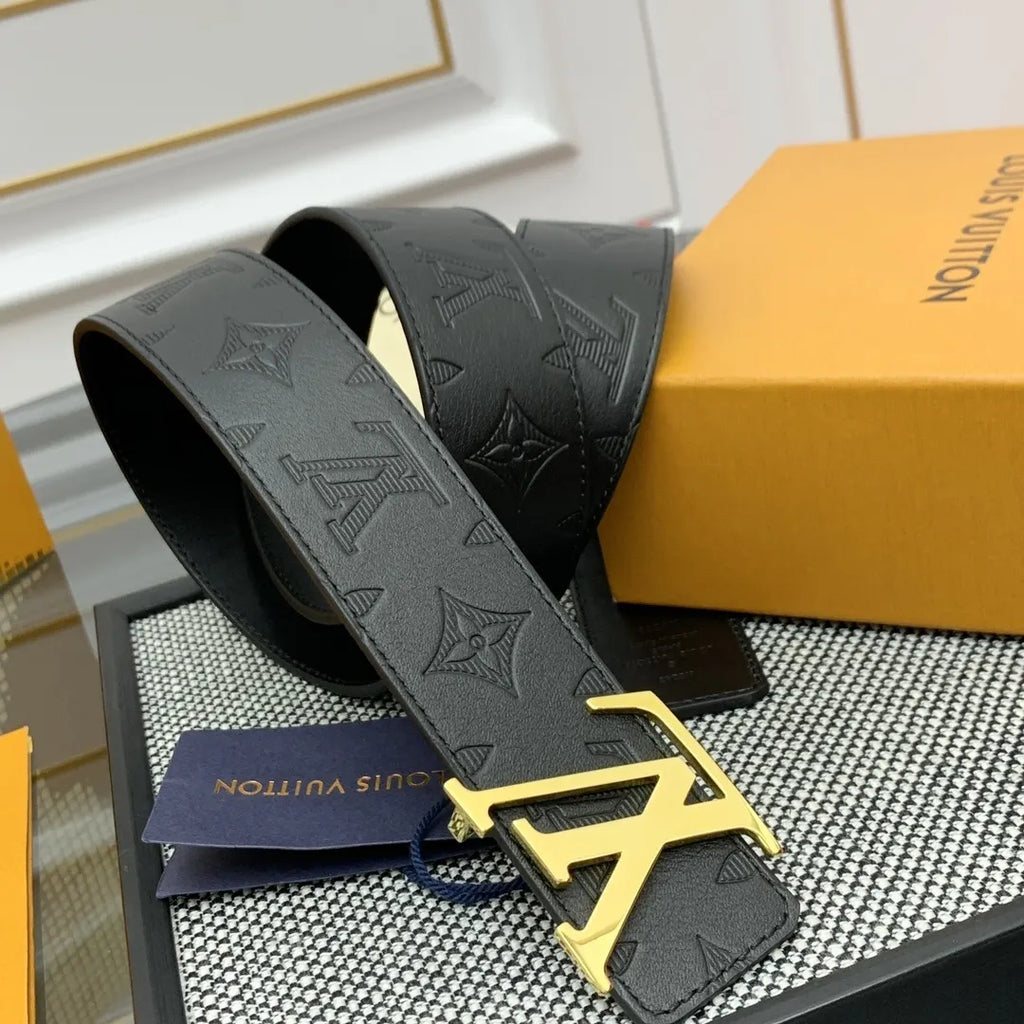 LV Black Embossed Leather Belt - Hình 3
