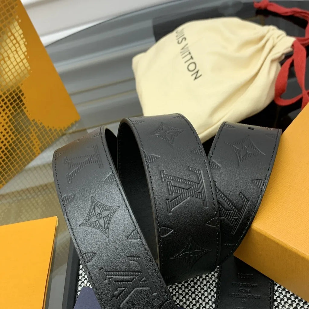 LV Black Embossed Leather Belt - Hình 4