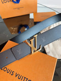gold Louis Vuitton Gray Leather Belt