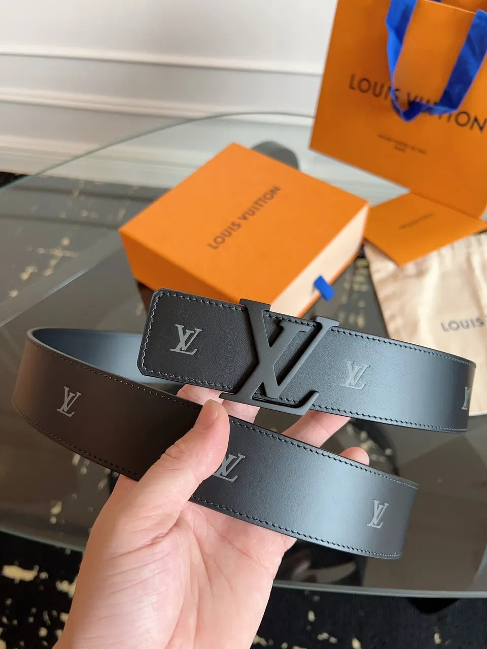 black Louis Vuitton Monogram Belt