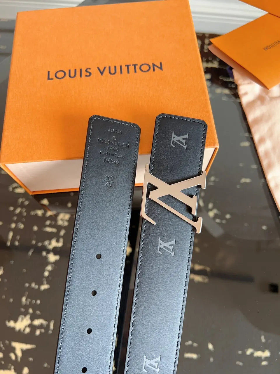 black Louis Vuitton Monogram Belt - Hình 6