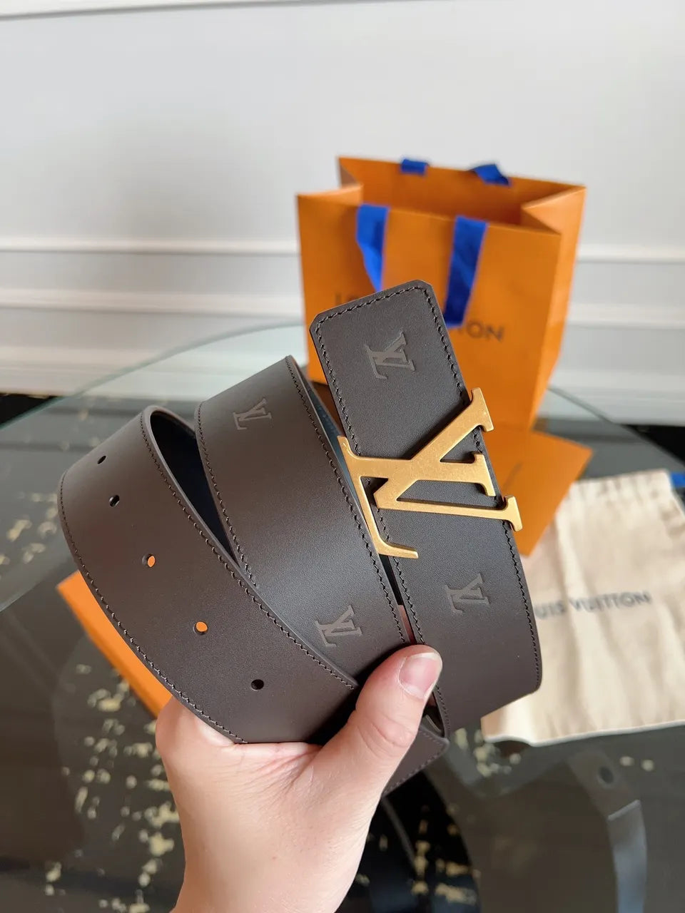 Louis Vuitton Brown Leather LV Initiales Belt - Hình 2