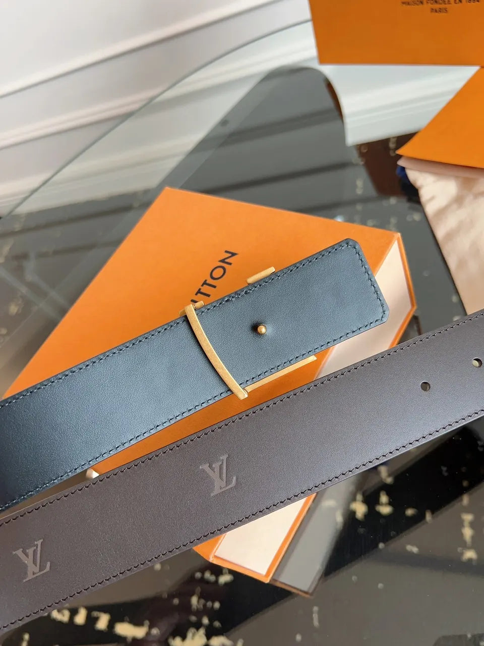 Louis Vuitton Brown Leather LV Initiales Belt - Hình 3