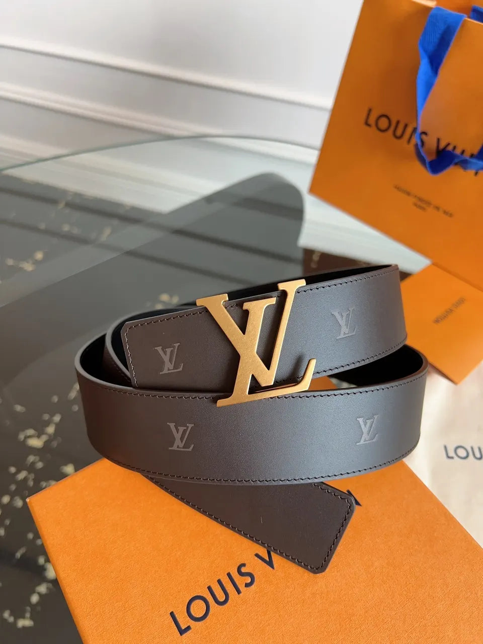 Louis Vuitton Brown Leather LV Initiales Belt - Hình 5