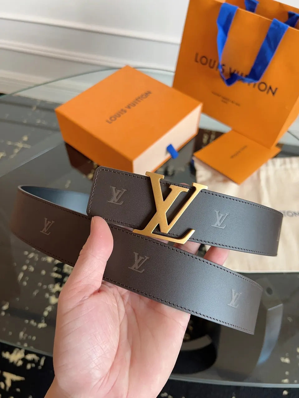 Louis Vuitton Brown Leather LV Initiales Belt - Hình 8