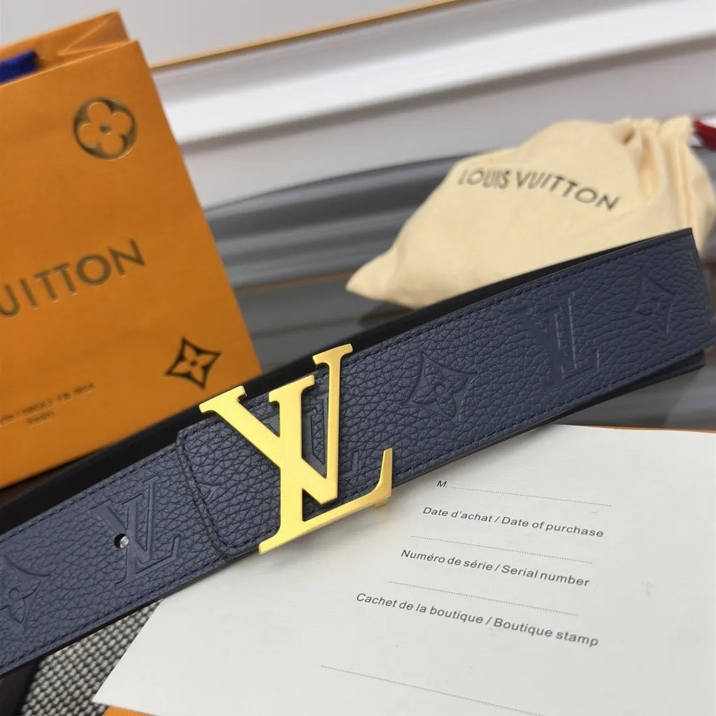 embossed Louis Vuitton Blue Leather Belt