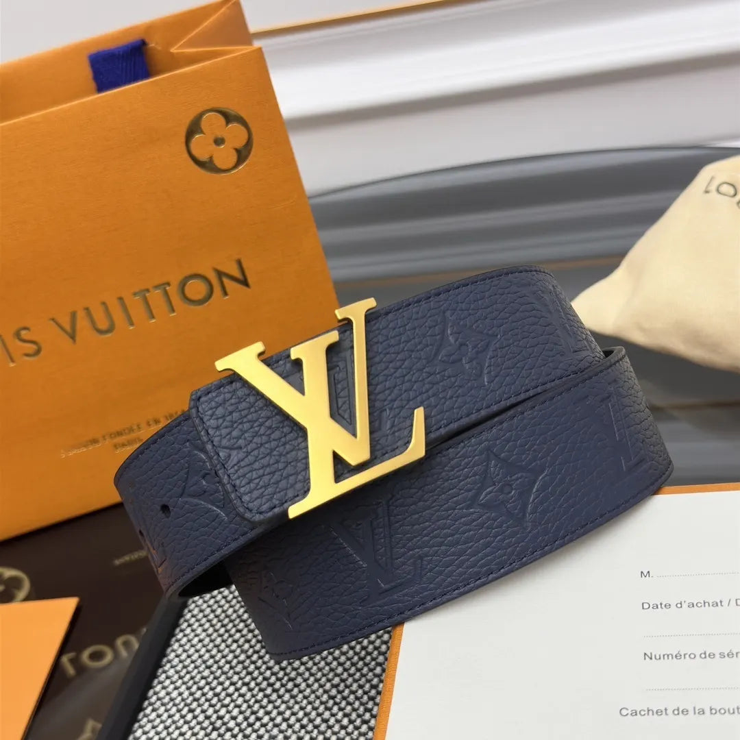 embossed Louis Vuitton Blue Leather Belt - Hình 2