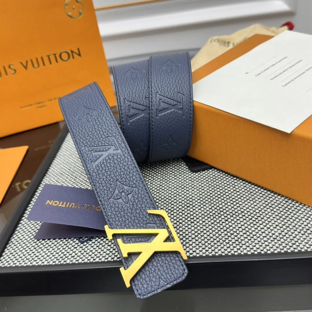 embossed Louis Vuitton Blue Leather Belt - Hình 3
