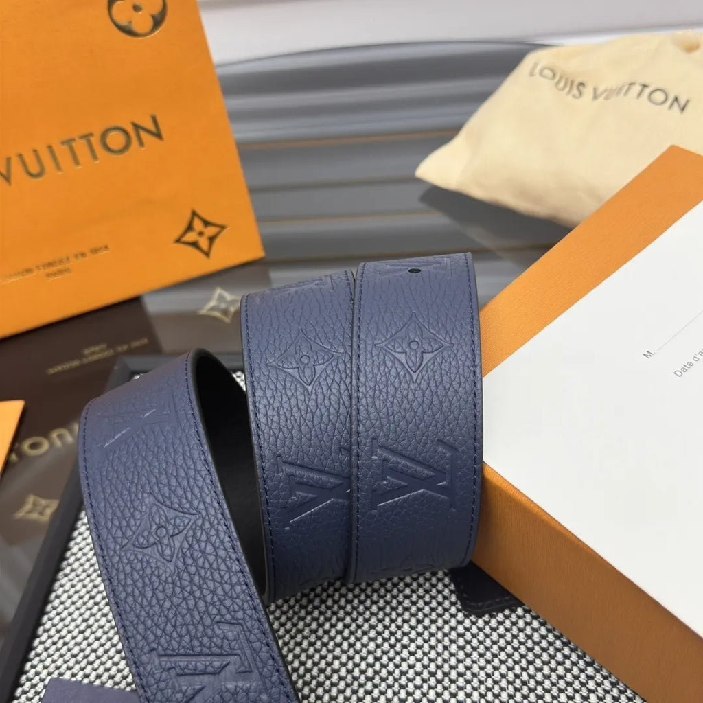 embossed Louis Vuitton Blue Leather Belt - Hình 4