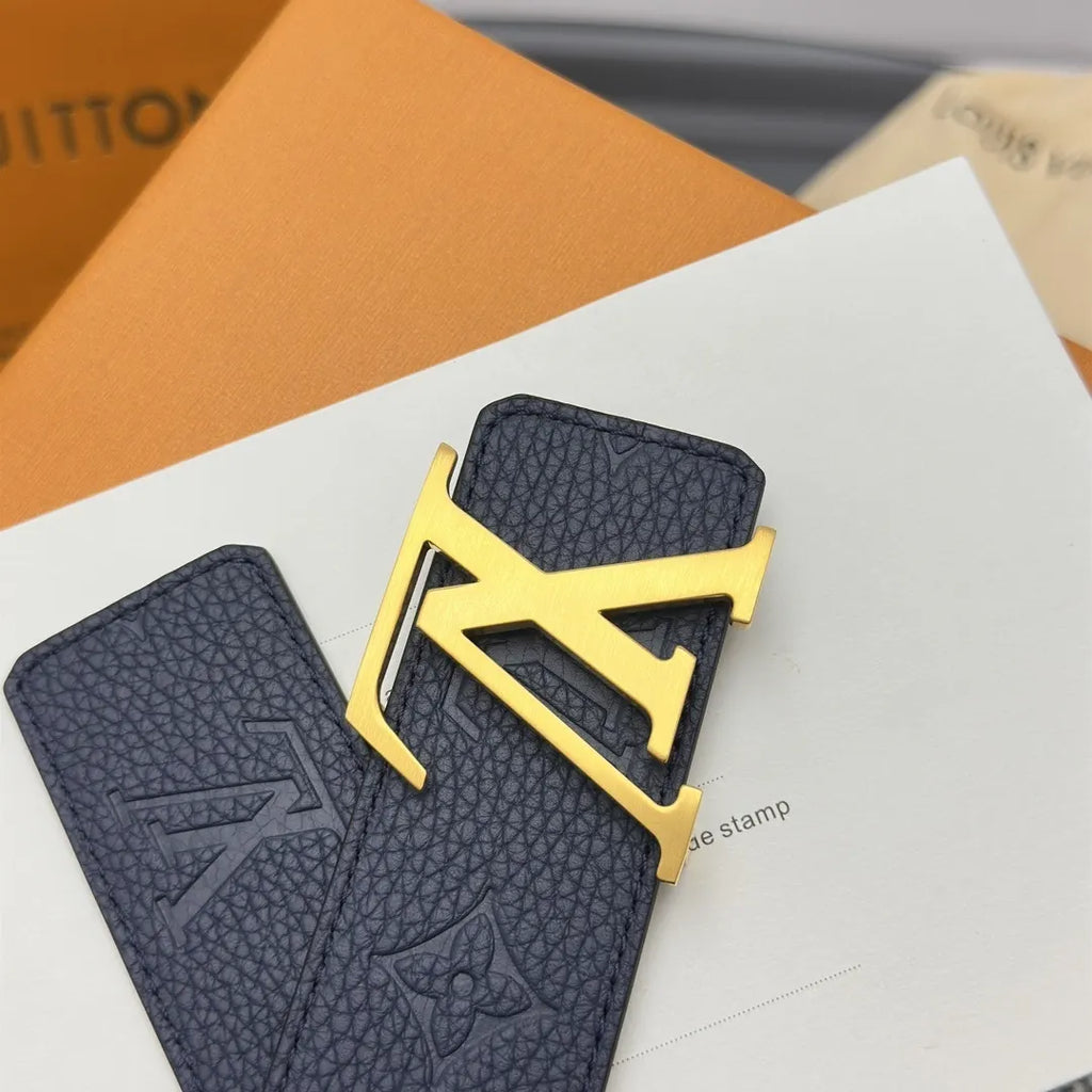 embossed Louis Vuitton Blue Leather Belt - Hình 5