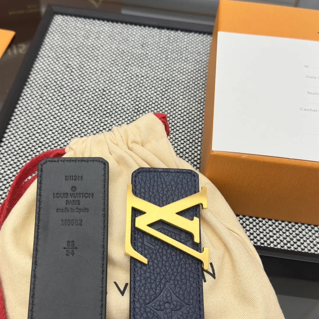 embossed Louis Vuitton Blue Leather Belt - Hình 6