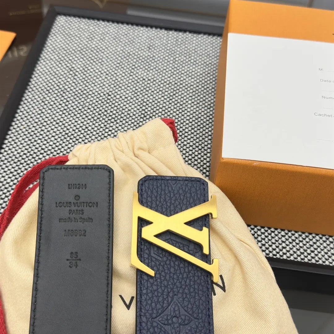 embossed Louis Vuitton Blue Leather Belt - Hình 6