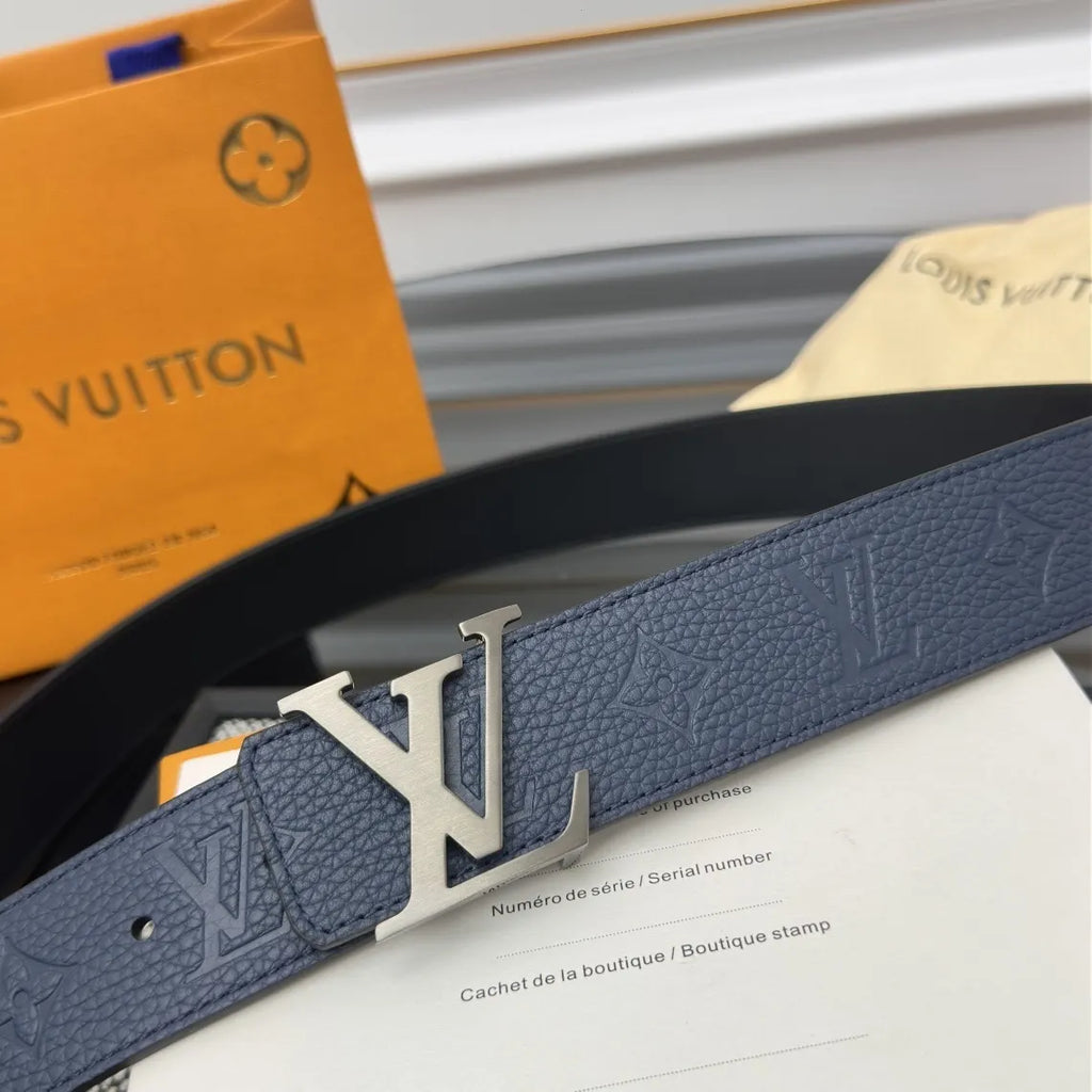 embossed Louis Vuitton Blue Leather Belt