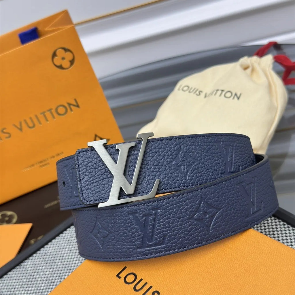embossed Louis Vuitton Blue Leather Belt - Hình 2