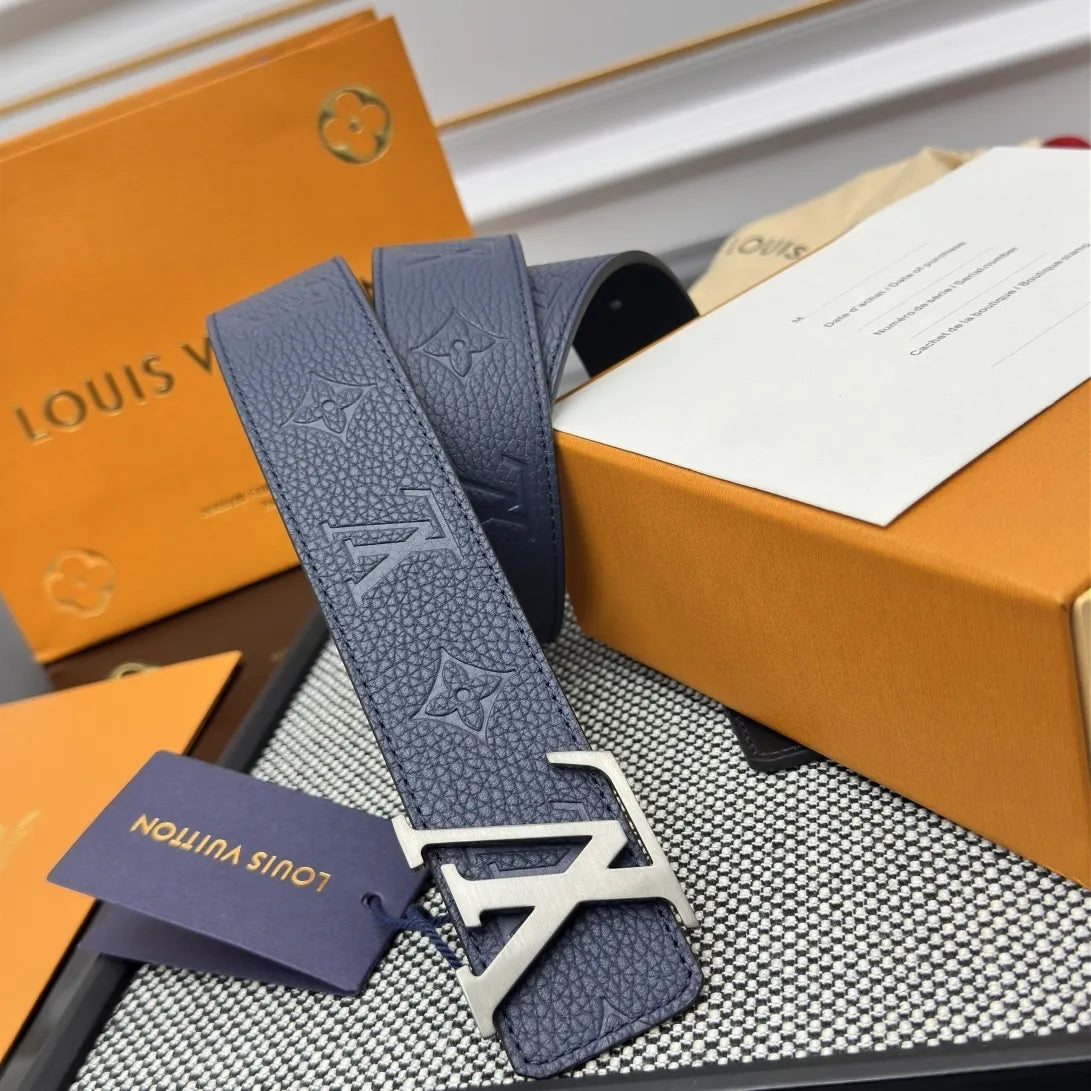 embossed Louis Vuitton Blue Leather Belt - Hình 3