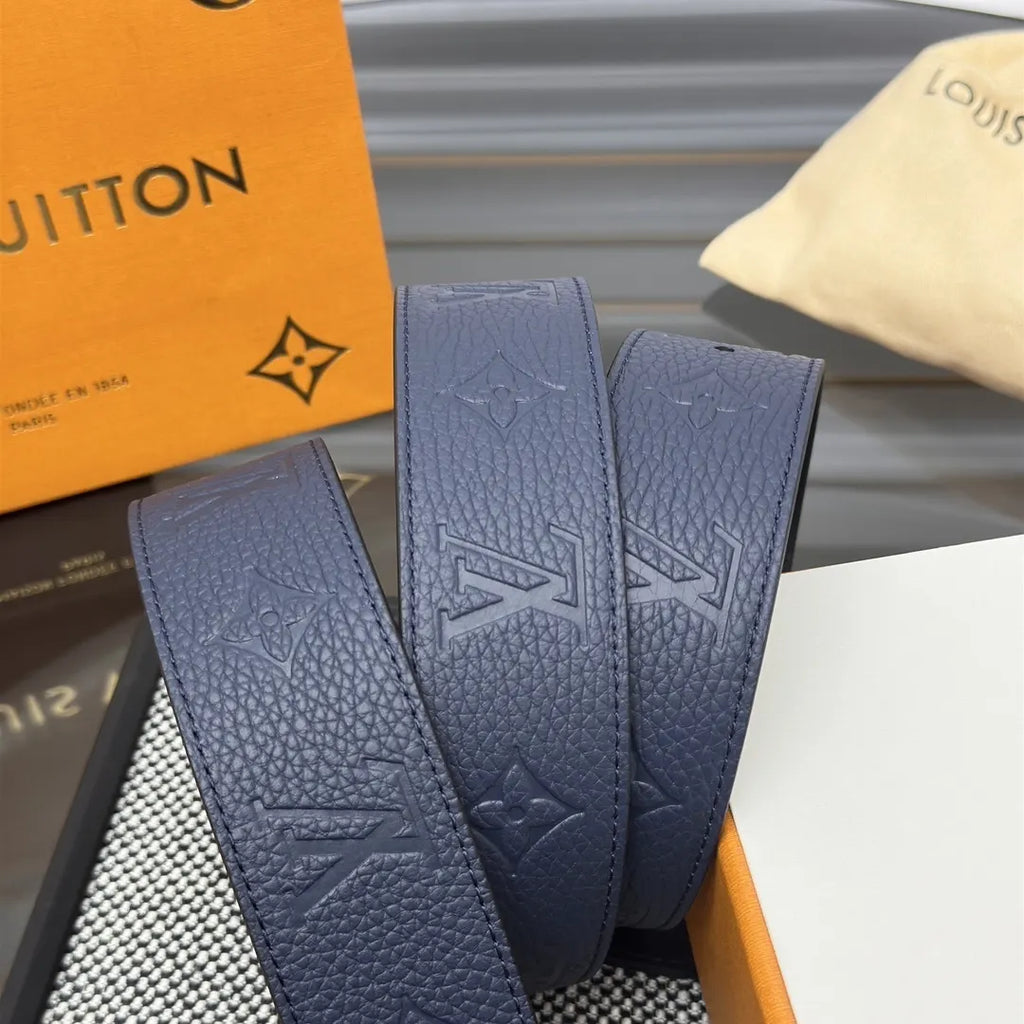 embossed Louis Vuitton Blue Leather Belt - Hình 4