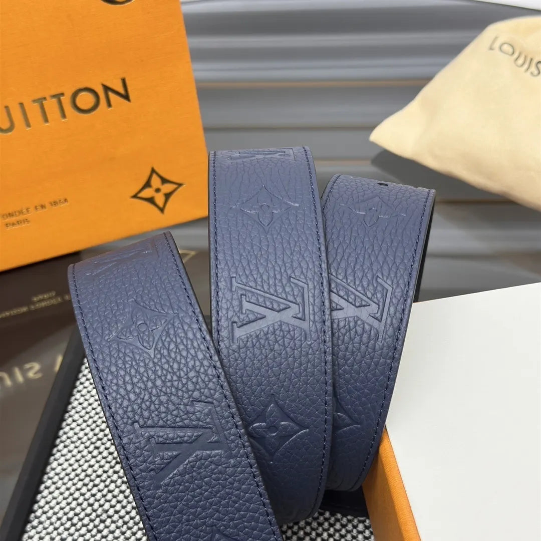 embossed Louis Vuitton Blue Leather Belt - Hình 4