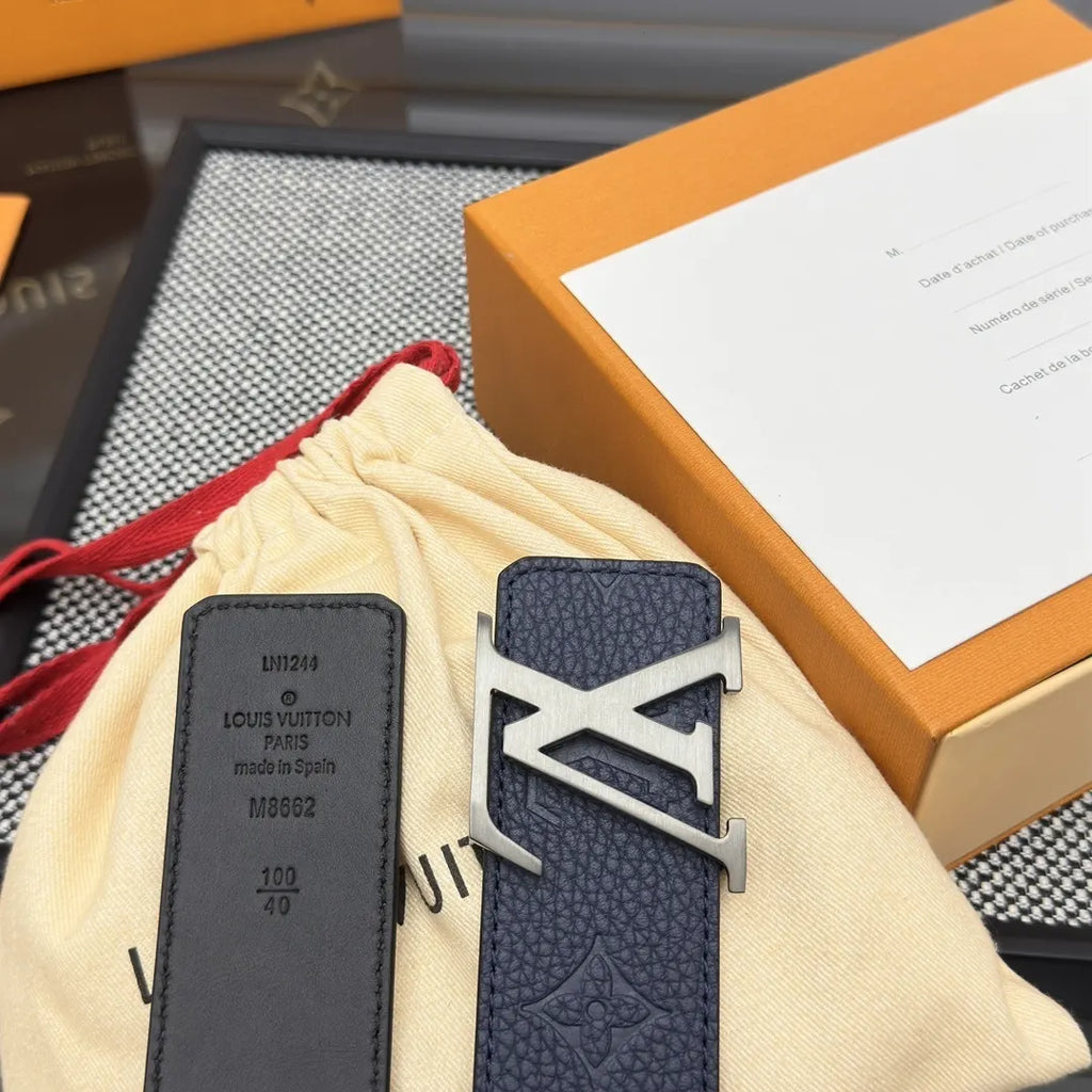 embossed Louis Vuitton Blue Leather Belt - Hình 6
