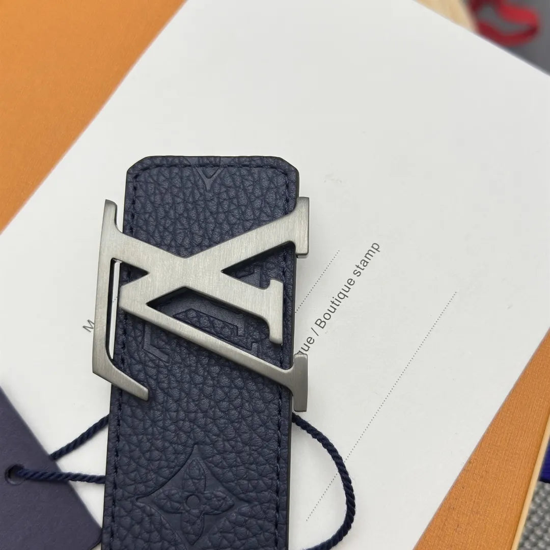 embossed Louis Vuitton Blue Leather Belt - Hình 7
