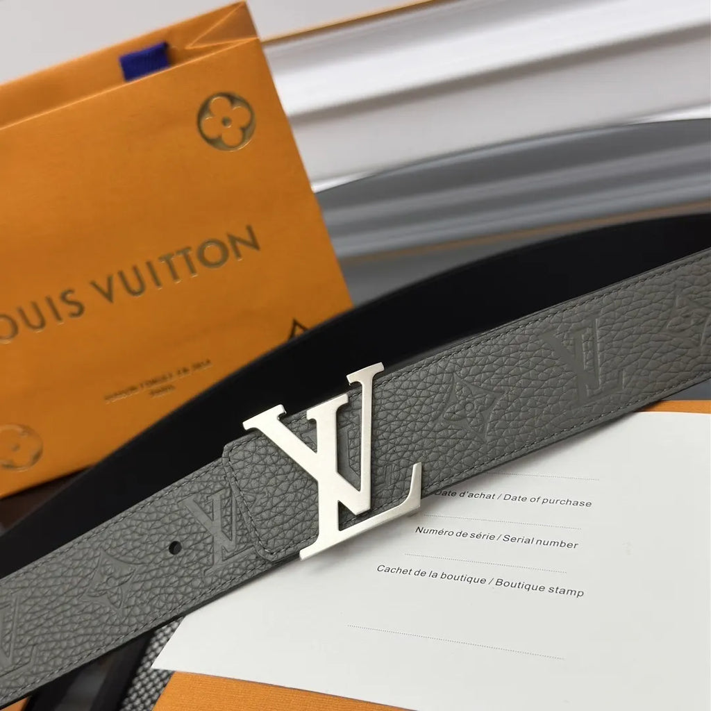 embossed Louis Vuitton Gray Leather Belt