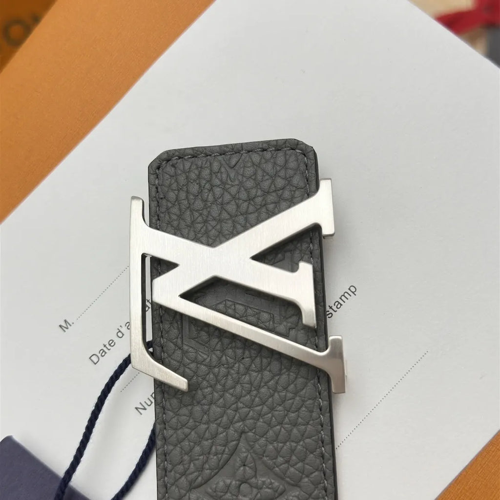 embossed Louis Vuitton Gray Leather Belt - Hình 5
