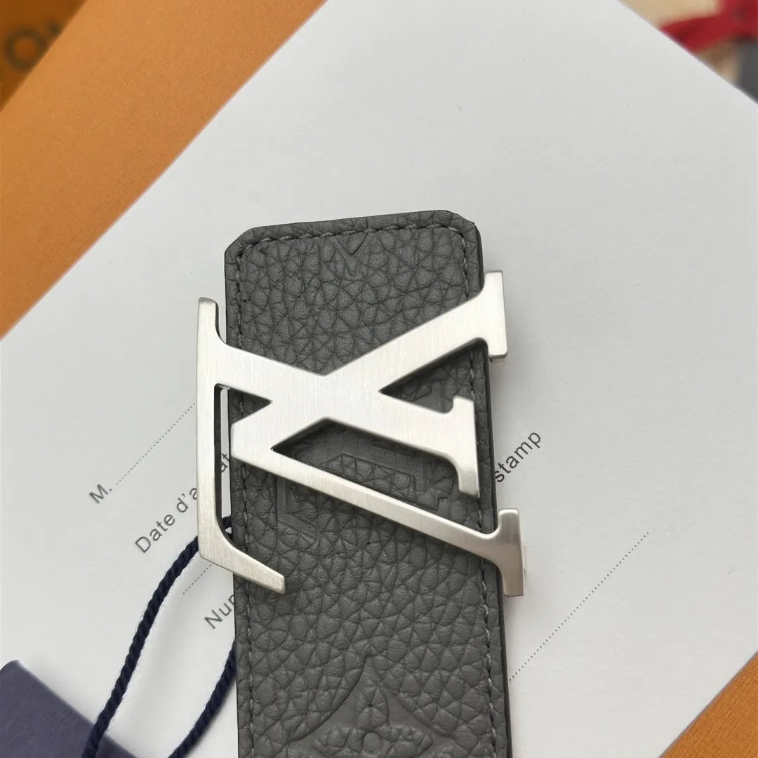embossed Louis Vuitton Gray Leather Belt - Hình 5