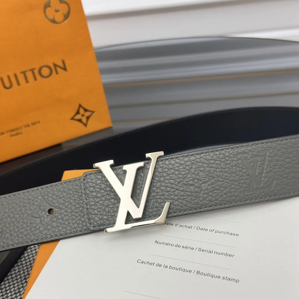 silver Louis Vuitton Gray Leather Belt