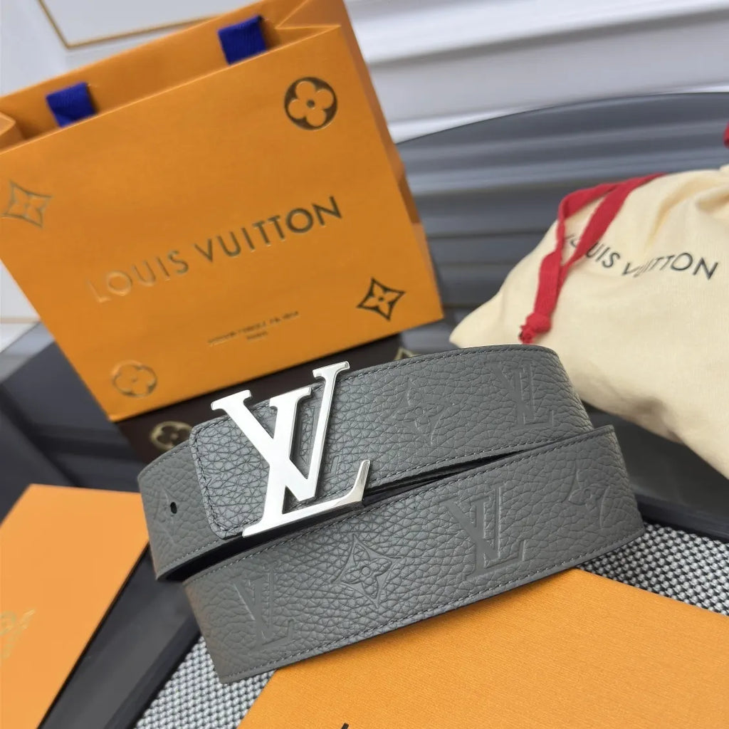 silver Louis Vuitton Gray Leather Belt - Hình 2