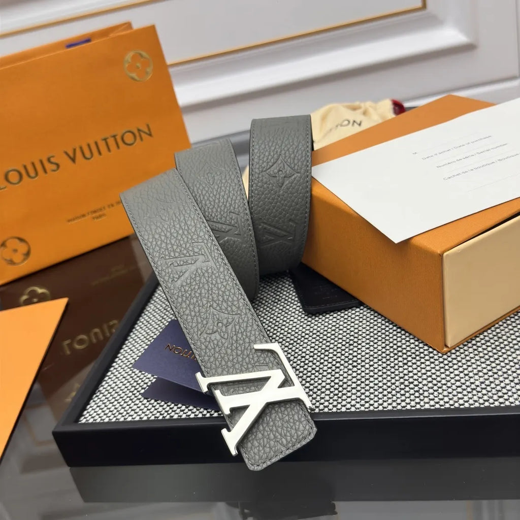 silver Louis Vuitton Gray Leather Belt - Hình 3