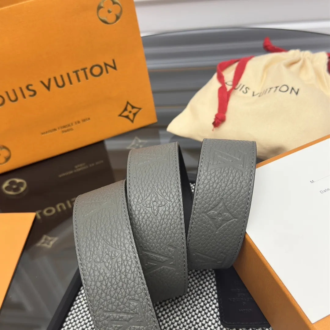 silver Louis Vuitton Gray Leather Belt - Hình 4