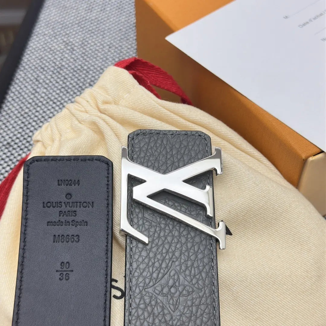 silver Louis Vuitton Gray Leather Belt - Hình 5