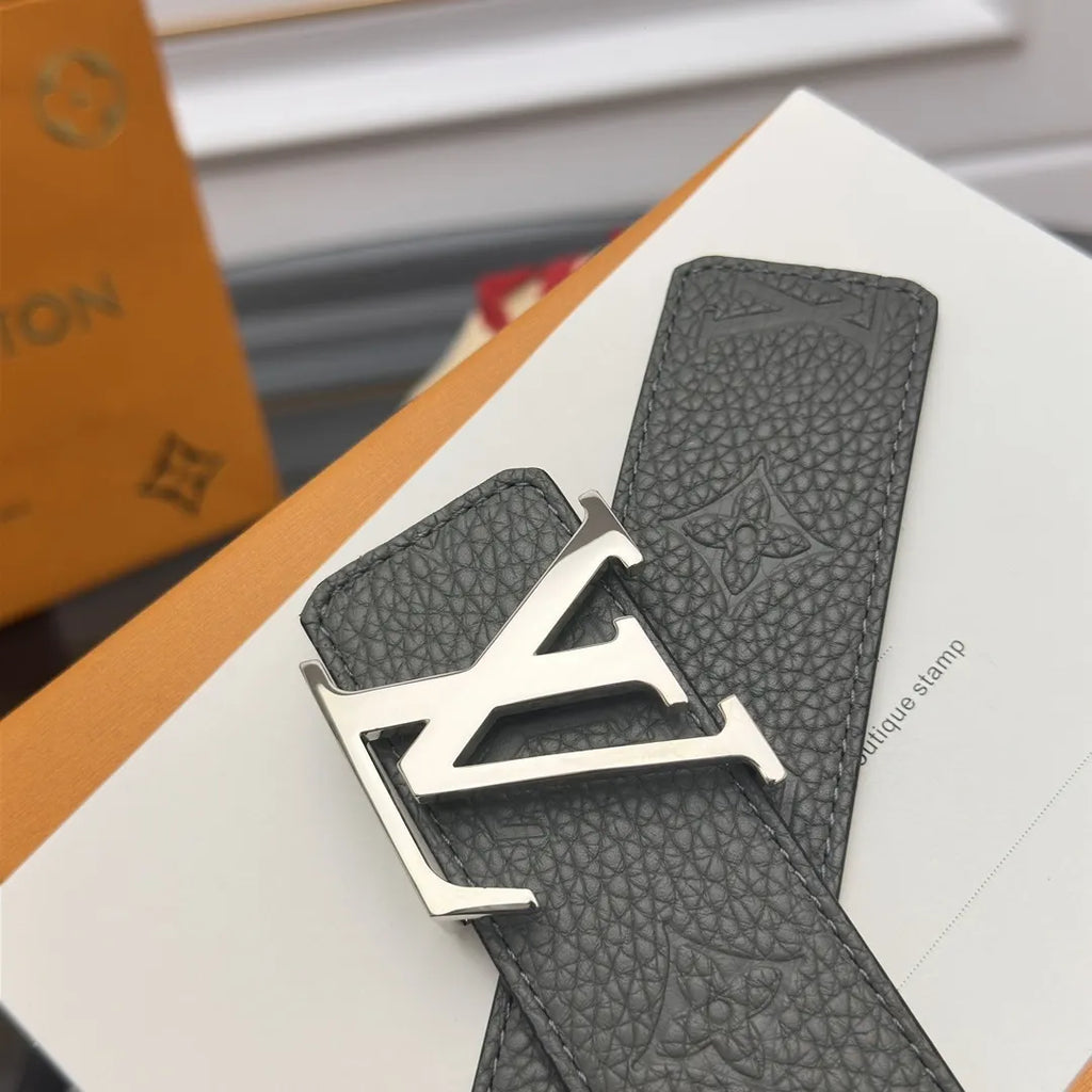 silver Louis Vuitton Gray Leather Belt - Hình 6