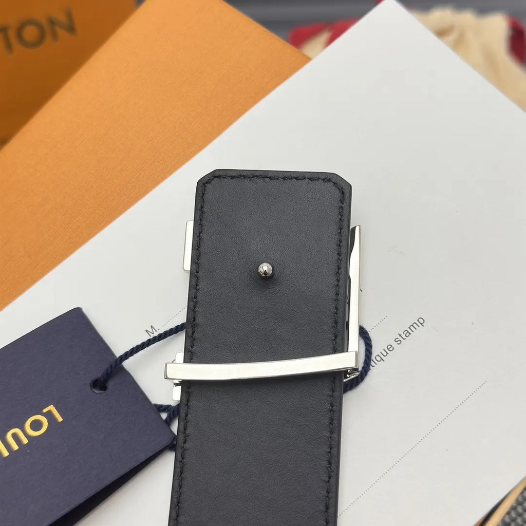 silver Louis Vuitton Gray Leather Belt - Hình 7