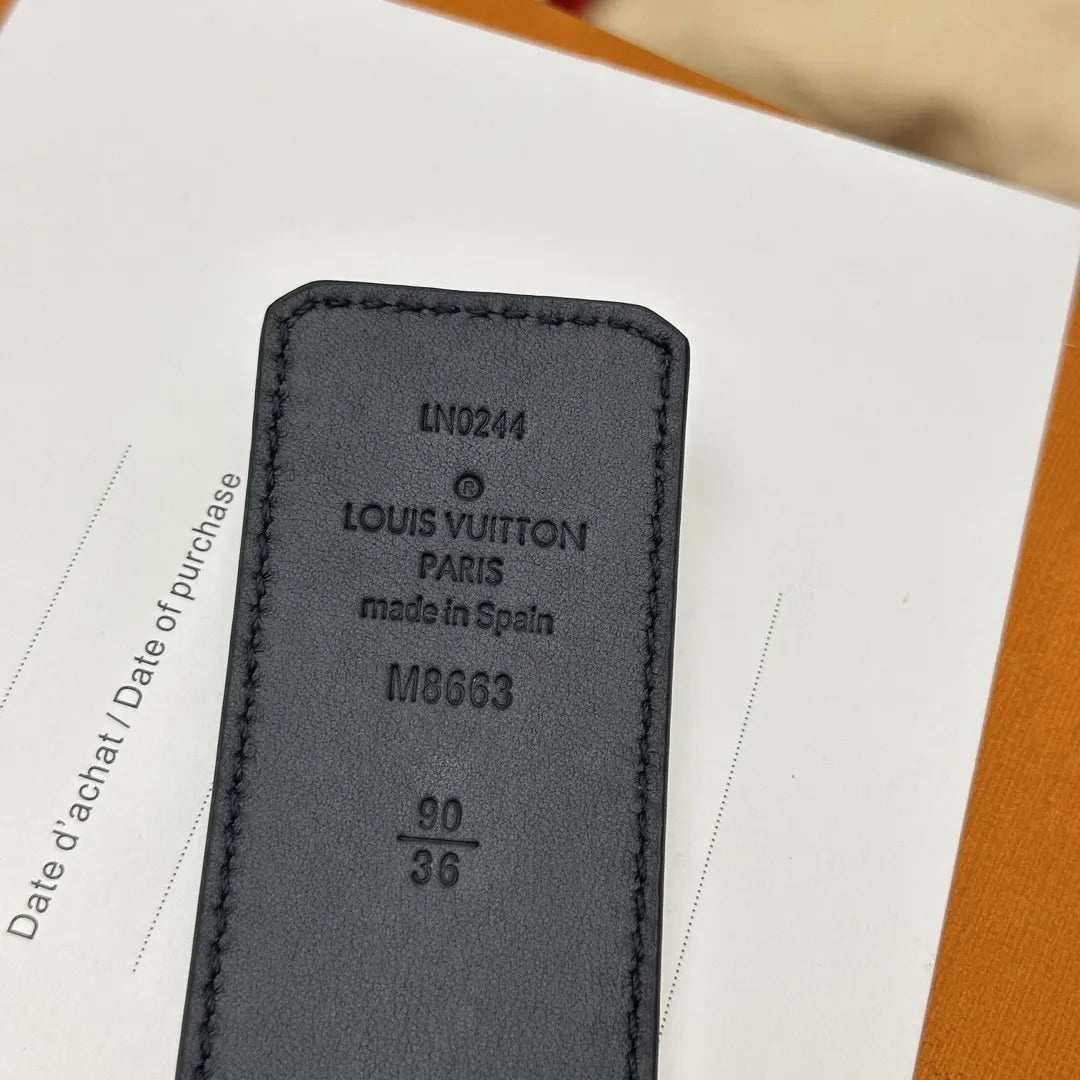 silver Louis Vuitton Gray Leather Belt - Hình 8
