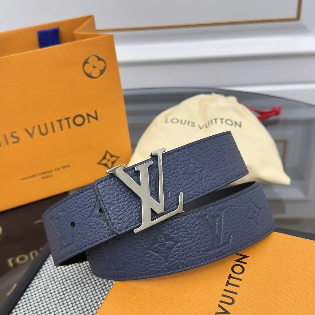 monogram Louis Vuitton Blue Leather Belt - Hình 2
