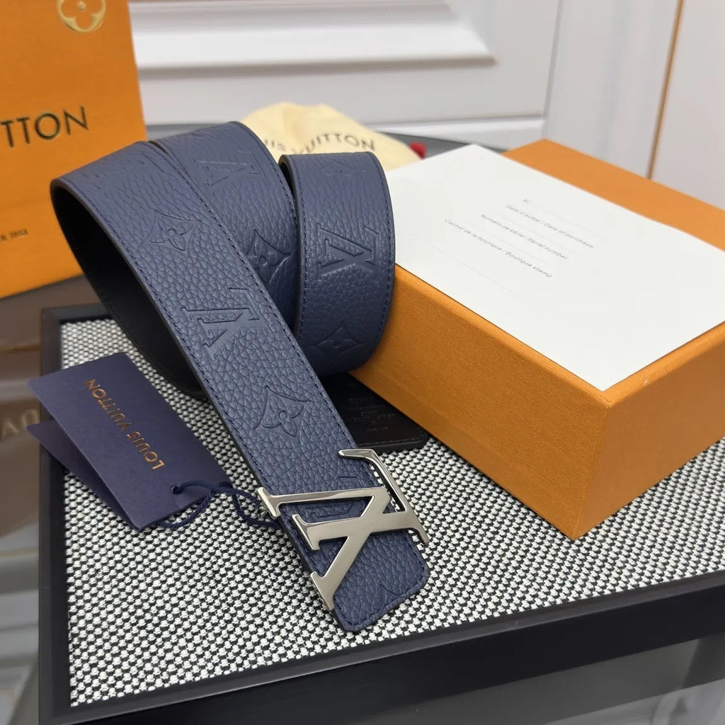 monogram Louis Vuitton Blue Leather Belt - Hình 3