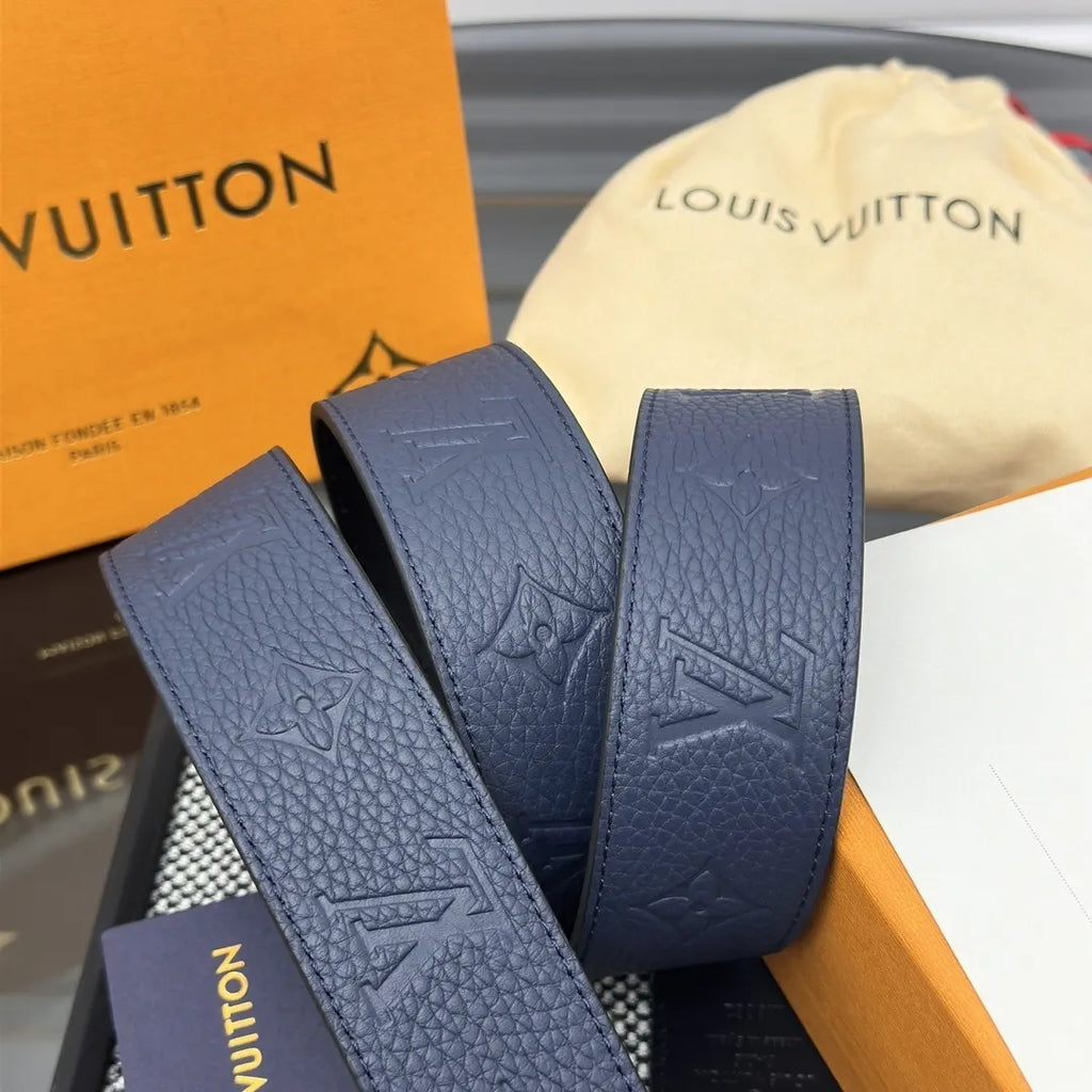monogram Louis Vuitton Blue Leather Belt - Hình 4