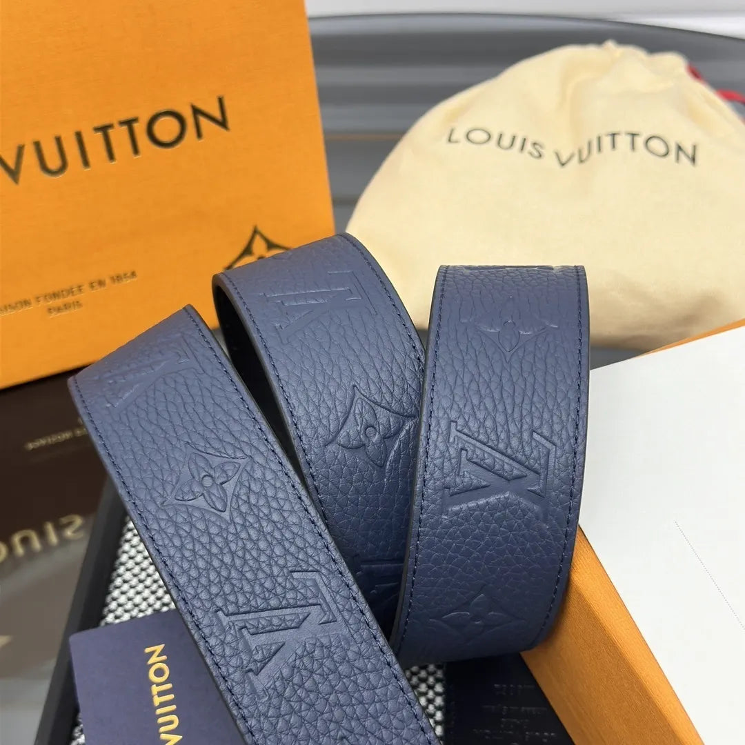 monogram Louis Vuitton Blue Leather Belt - Hình 4