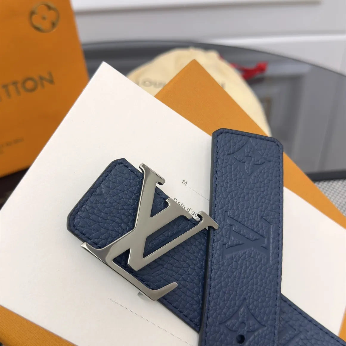 monogram Louis Vuitton Blue Leather Belt - Hình 5