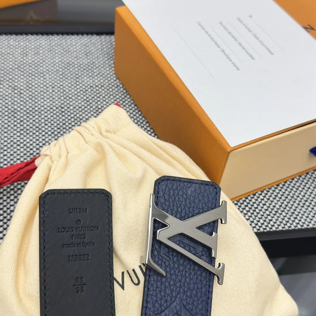 monogram Louis Vuitton Blue Leather Belt - Hình 6
