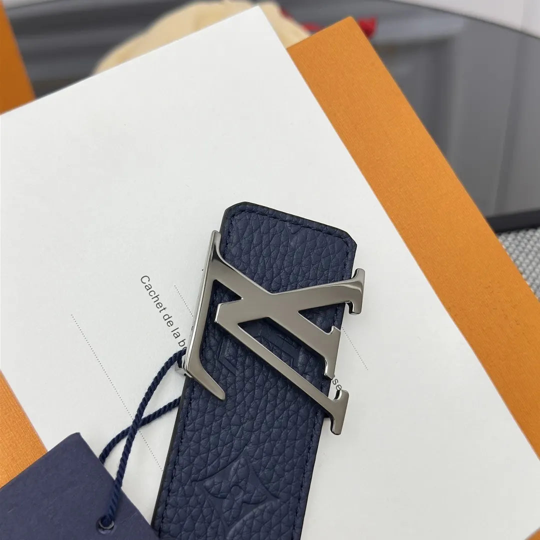 monogram Louis Vuitton Blue Leather Belt - Hình 7