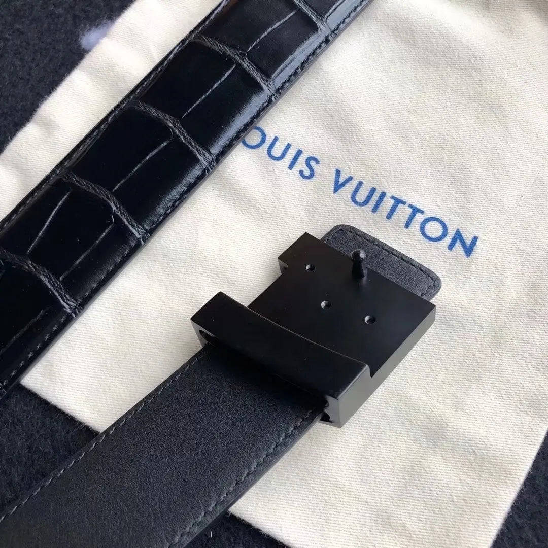 LV Black Crocodile Leather Belt
