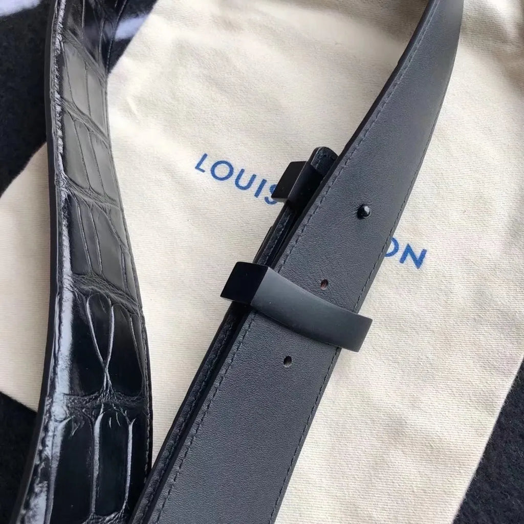LV Black Crocodile Leather Belt - Hình 2