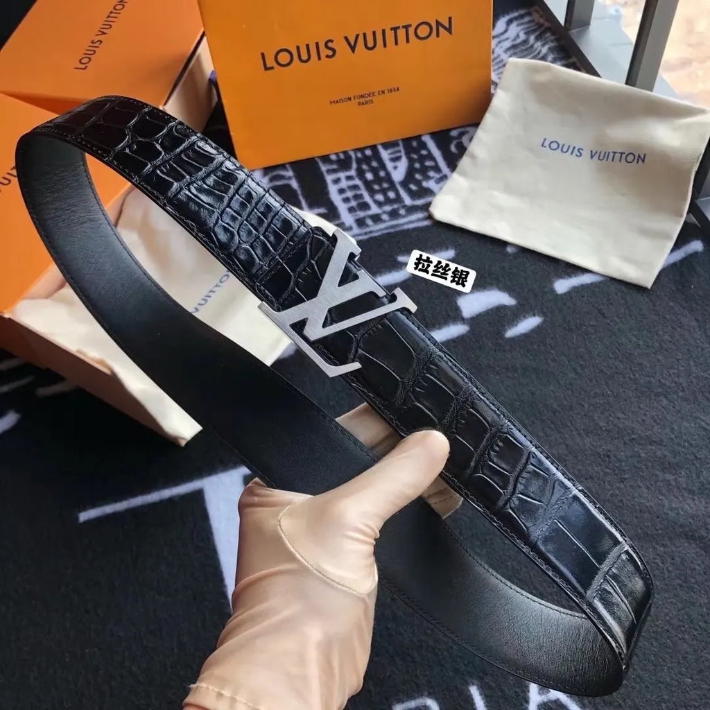 LV Black Alligator Leather Belt
