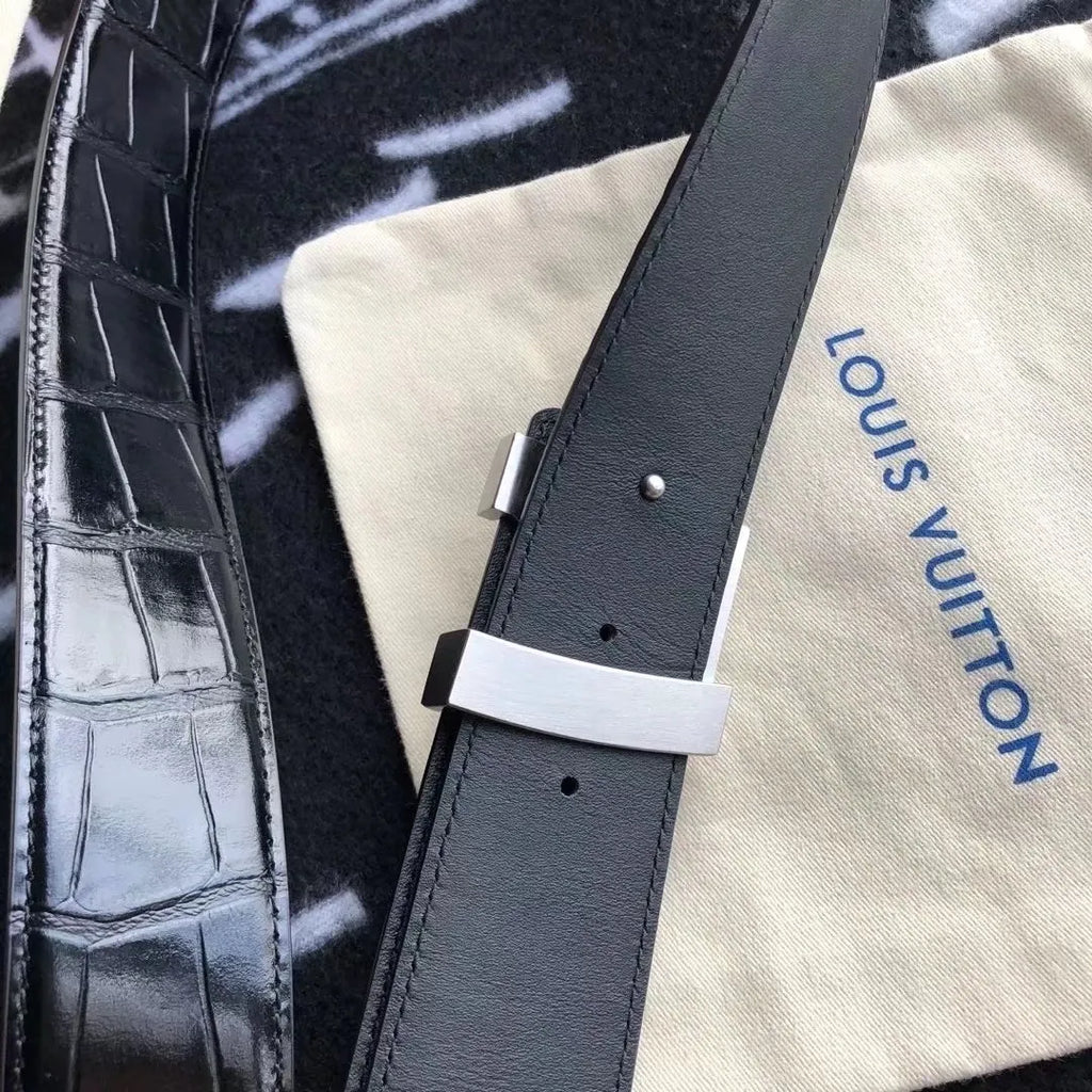 LV Black Alligator Leather Belt - Hình 2