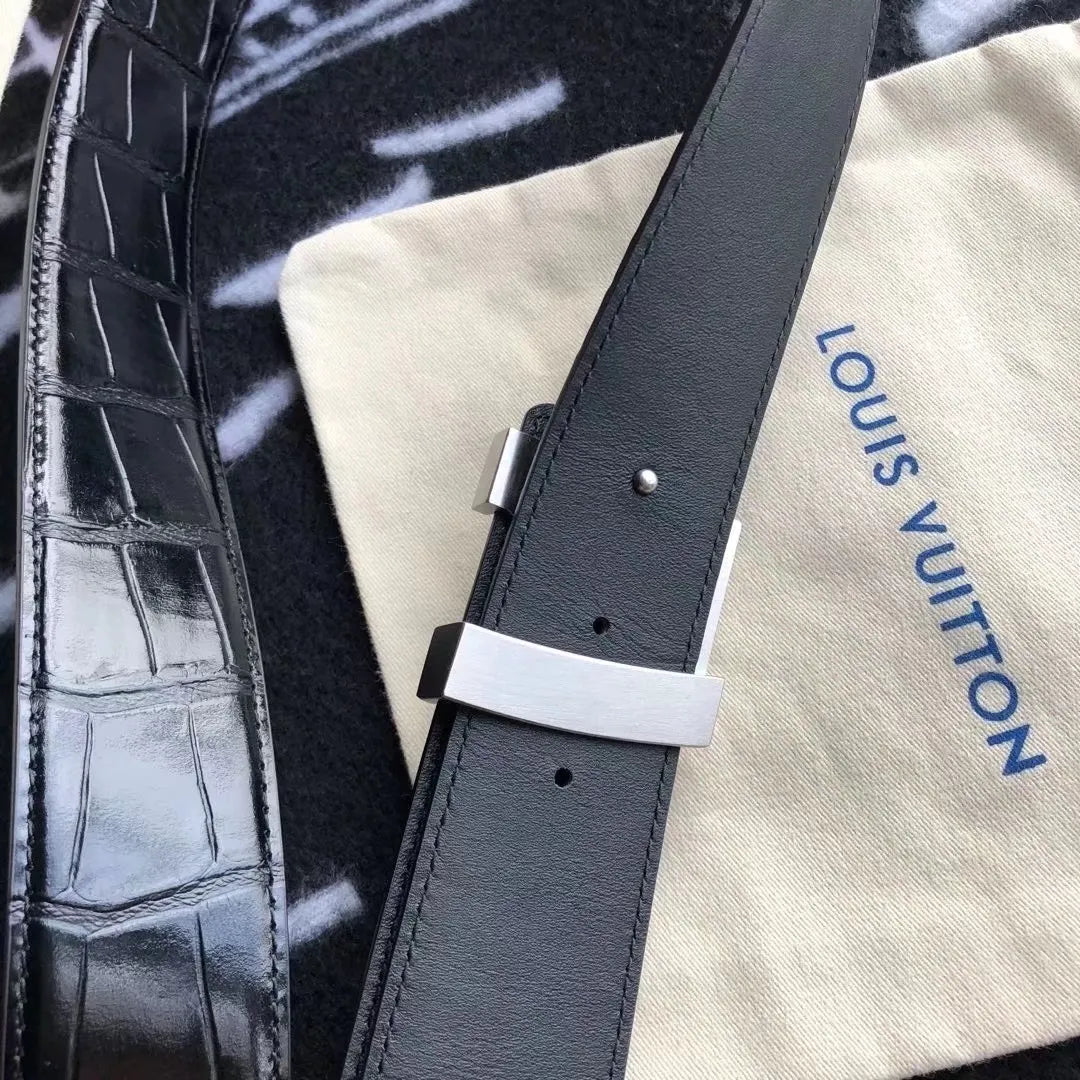 LV Black Alligator Leather Belt - Hình 2