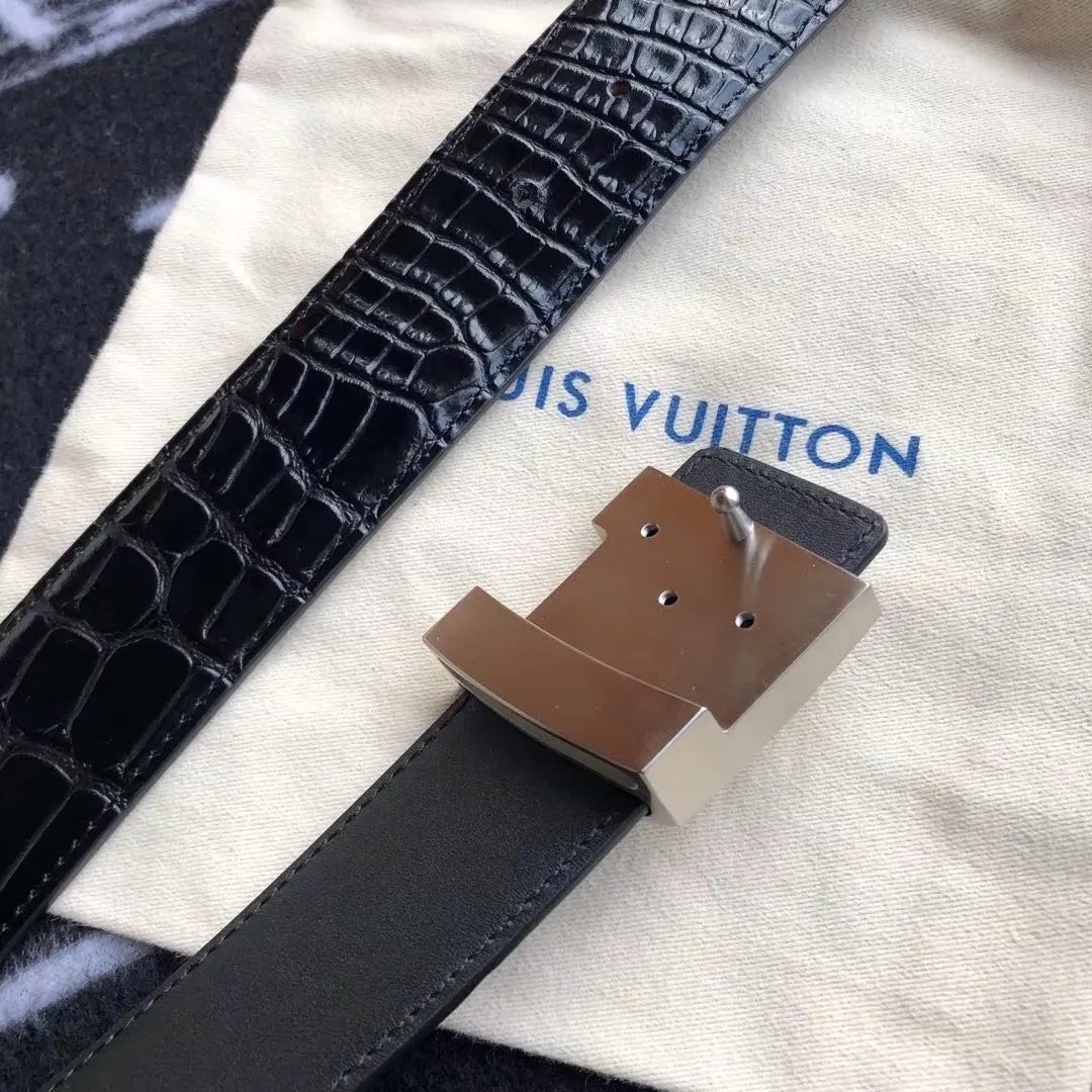 LV Black Alligator Leather Belt - Hình 3